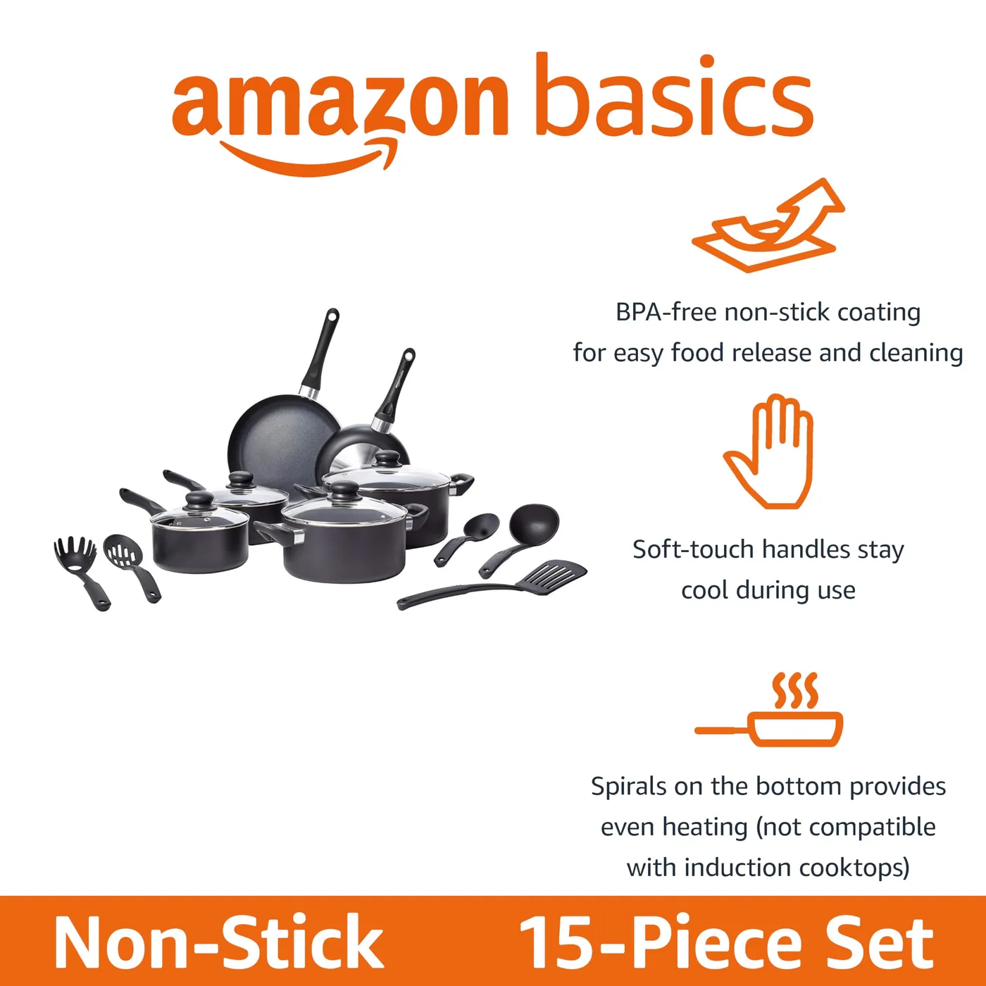 Amazon Basics 15-Piece Non-Stick Cookware Set — photo 2